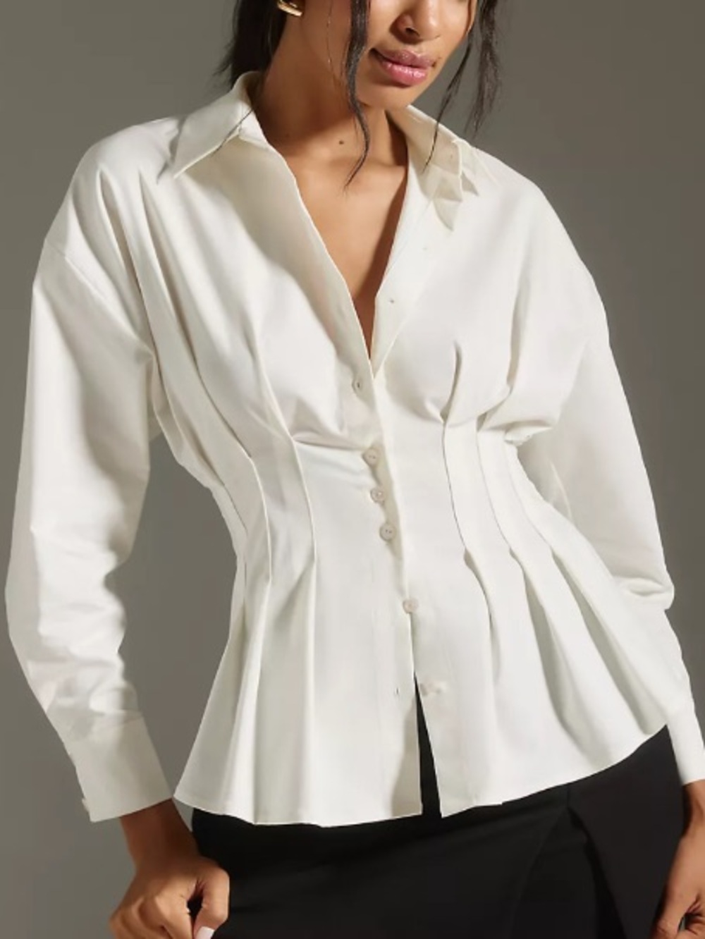 🍃💕NWT Anthropologie EXQUISE Tobie Buttonfront Pleated Waist Shirt Blouse Size S